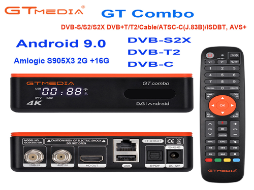 4K安卓9.0 DVB S/S2 T/T2 2.4G/5G WIFI BT4.1 GTMEDIA GT combo